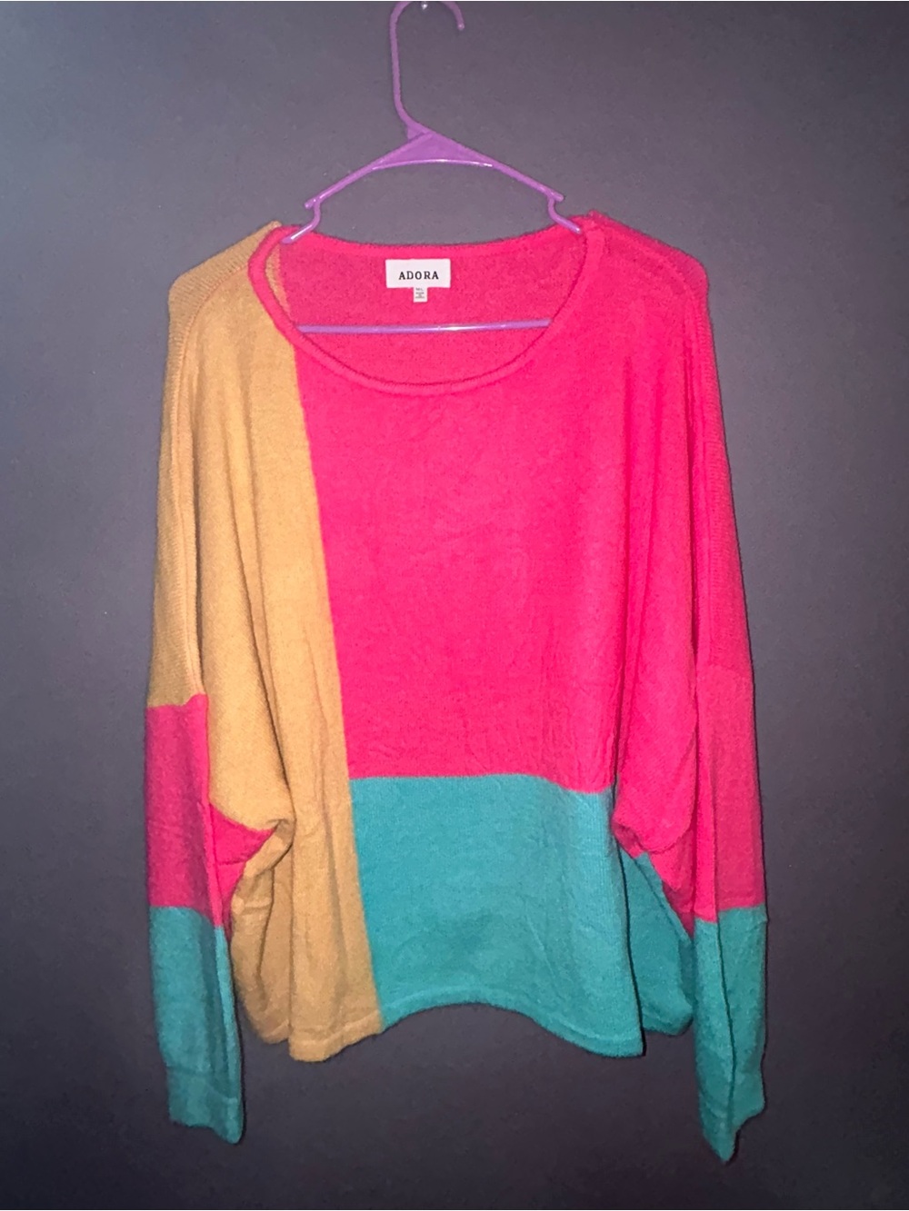ADORA Colorblock Crewneck Sweater - Pink, Teal & Mustard